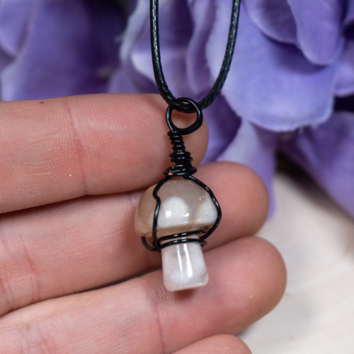 Flower Agate Mushroom Necklace