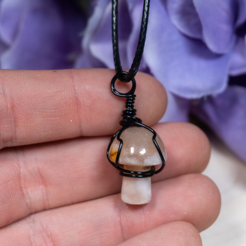 Flower Agate Mushroom Necklace