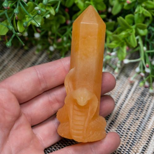 Orange Calcite Obelisk with Snake