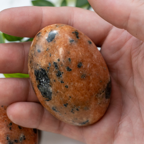 Orange Calcite and Black Tourmaline Palmstone