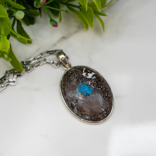 Cavansite on Sterling Silver Necklace