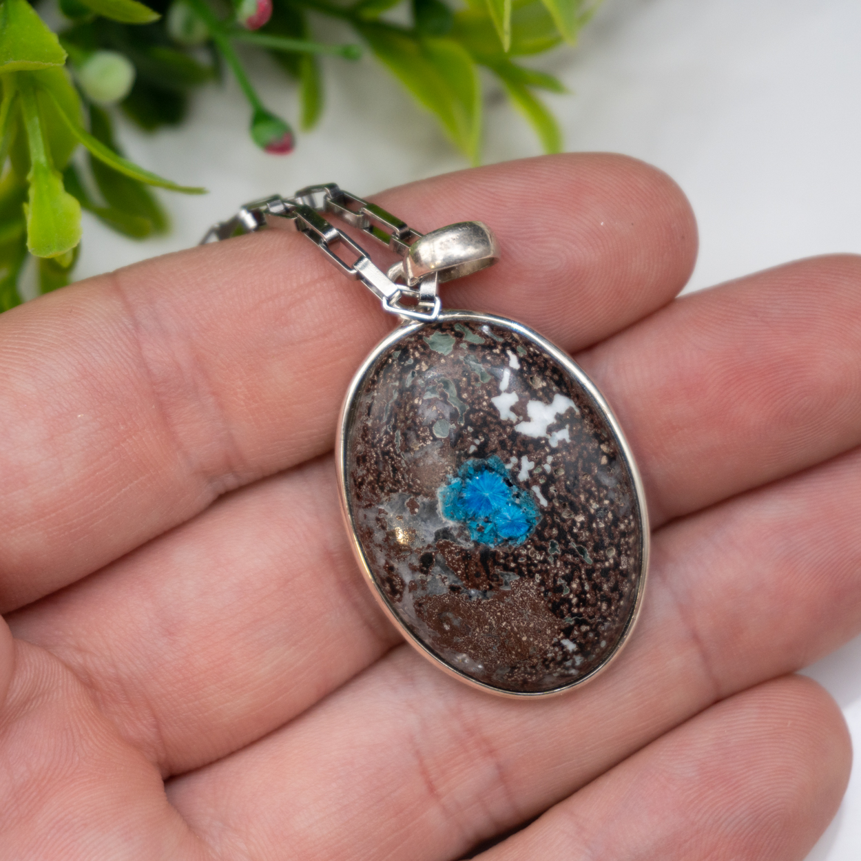 Cavansite on Sterling Silver Necklace - The Crystal Council