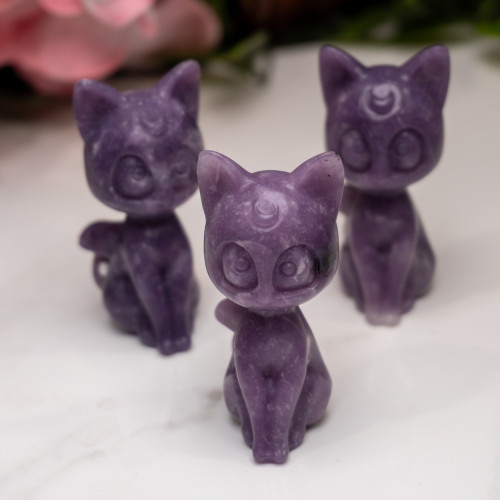 Lepidolite Luna Cat Carving