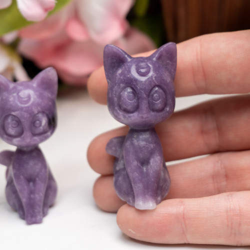 Lepidolite Luna Cat Carving