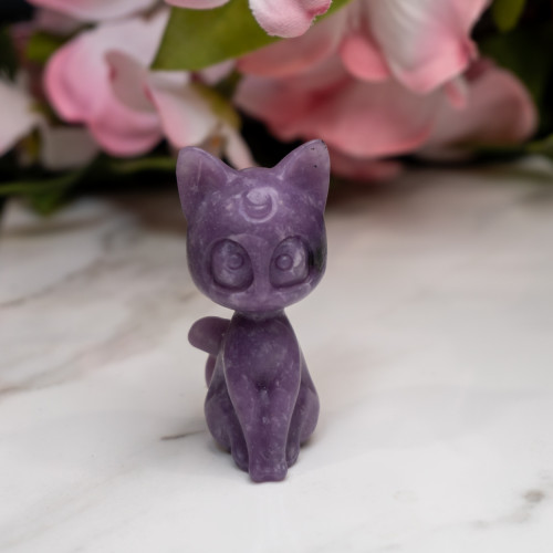 Lepidolite Luna Cat Carving