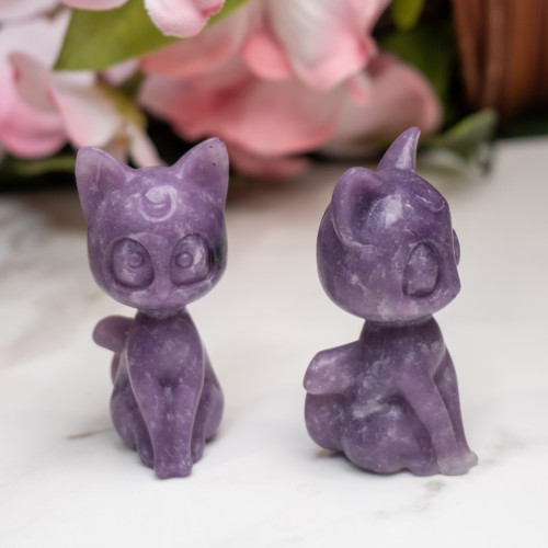 Lepidolite Luna Cat Carving