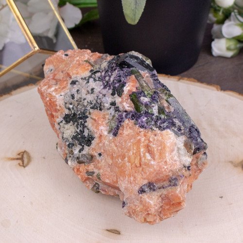 Large Orange Calcite, Green Apatite, & Purple Fluorite