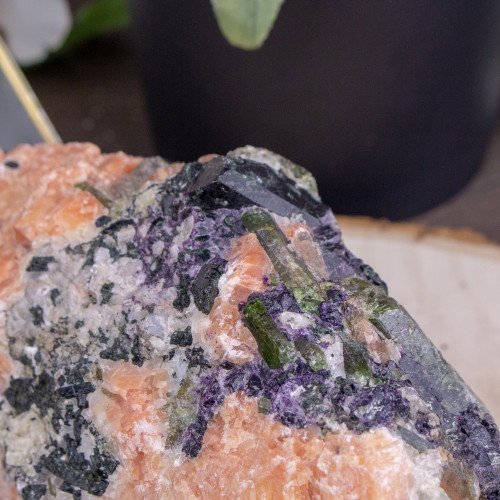 Large Orange Calcite, Green Apatite, & Purple Fluorite