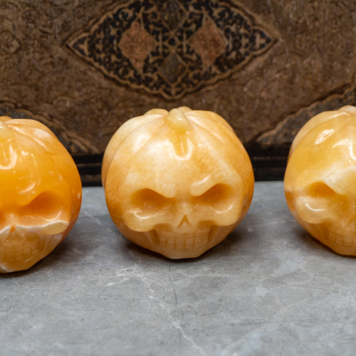 Large Orange Calcite Skull Pumpkin