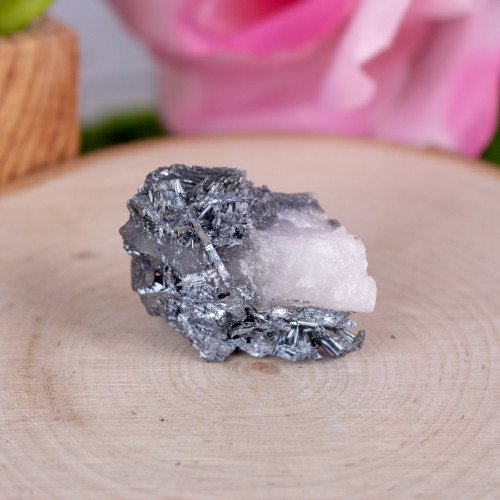 Medium Stibnite in Calcite