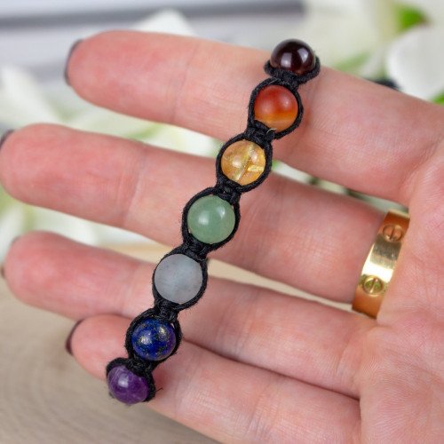 Adjustable Hemp Chakra Bracelet (Black)