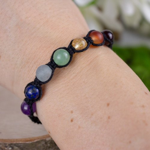 Adjustable Hemp Chakra Bracelet (Black)