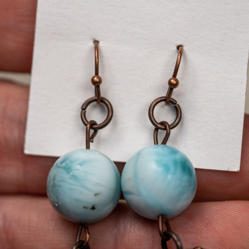 Raw Gibbsite & Polished Larimar Copper Dangle Earrings