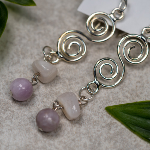 Polished Kunzite & Pink Opal Silver Dangle Earrings