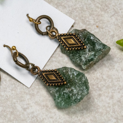 Raw Green Tanzurine Copper Dangle Earrings