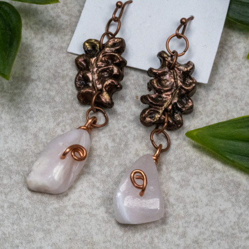 Polished Pink Opal Copper Dangle Earrings