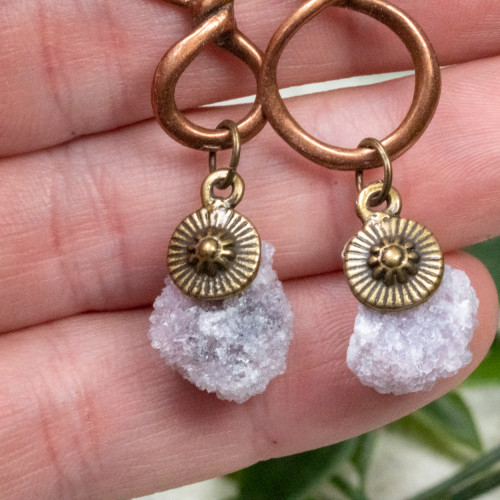 Raw Purple Selenite Copper Dangle Earrings