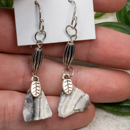 Raw Zebra Calcite Silver Dangle Earrings