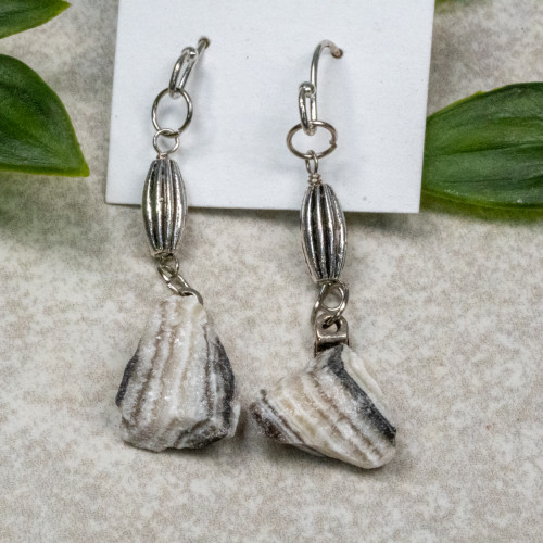 Raw Zebra Calcite Silver Dangle Earrings