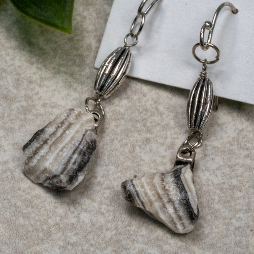 Raw Zebra Calcite Silver Dangle Earrings