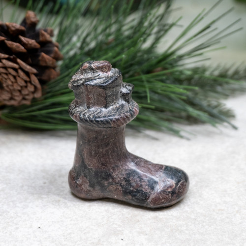 Garnet in Biotite Christmas Stocking with Gifts Carving