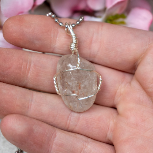 Rutile in Quartz Polished Silver Necklace