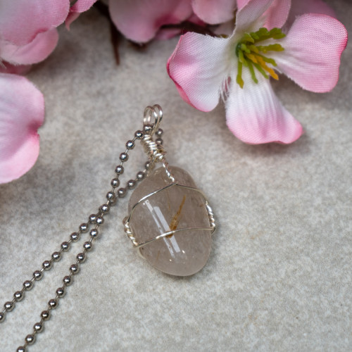 Rutile in Quartz Polished Silver Necklace