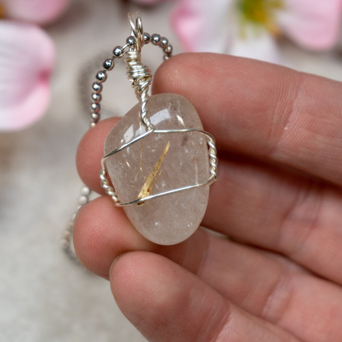 Rutile in Quartz Polished Silver Necklace