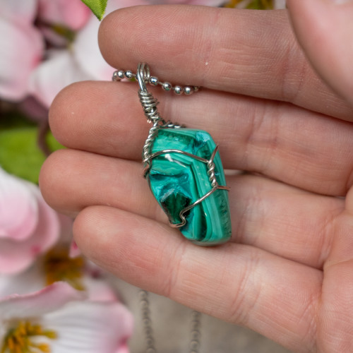 Malachite Polished Silver Necklace