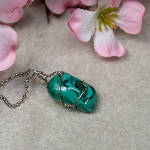 Malachite Polished Silver Necklace