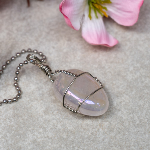 Aura Rose Quartz Polished Silver Necklace
