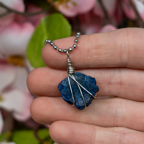 Raw Azurite Blueberry Silver Necklace #4