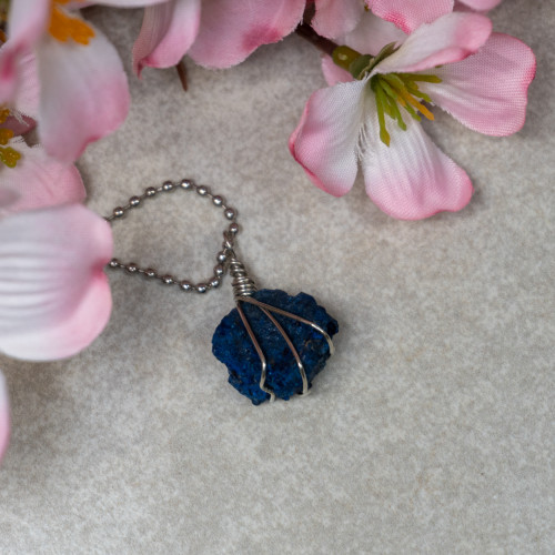 Raw Azurite Blueberry Silver Necklace #4