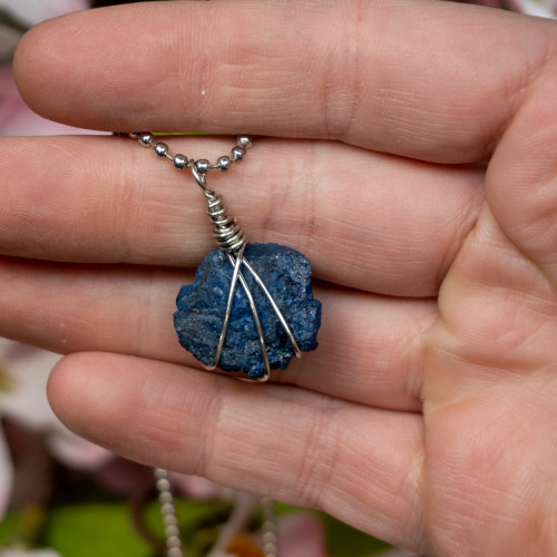 Raw Azurite Blueberry Silver Necklace #4