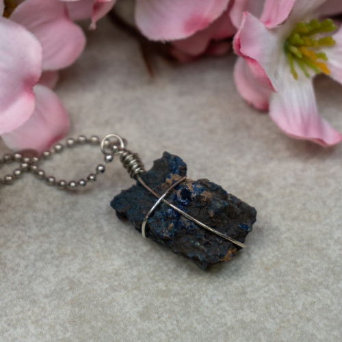 Raw Azurite Blueberry Silver Necklace #2