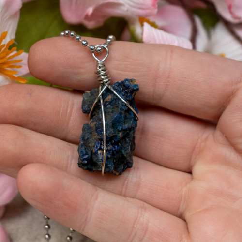 Raw Azurite Blueberry Silver Necklace #2