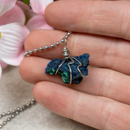 Raw Azurite Blueberry Silver Necklace #1