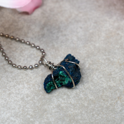 Raw Azurite Blueberry Silver Necklace #1