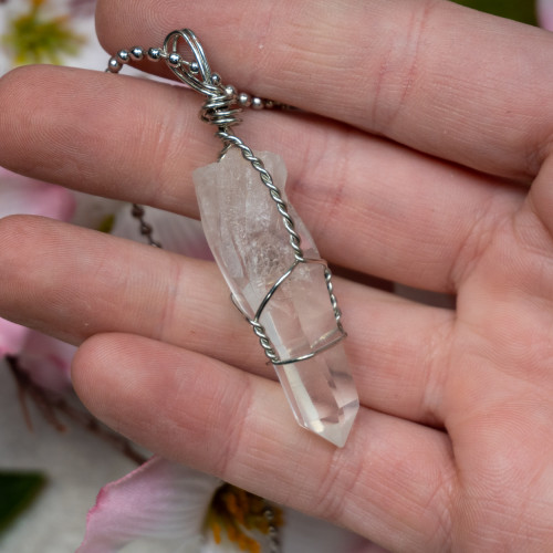 Raw Quartz Point Silver Necklace