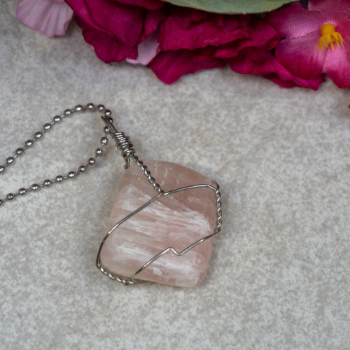 Pink Calcite Silver Necklace #2