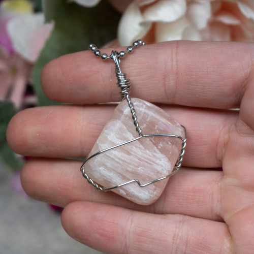 Pink Calcite Silver Necklace #2