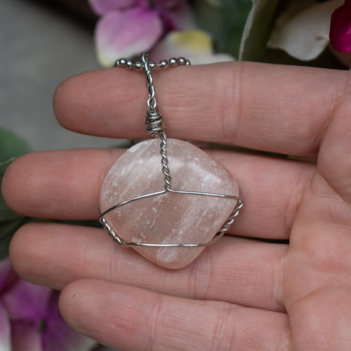 Pink Calcite Silver Necklace #1