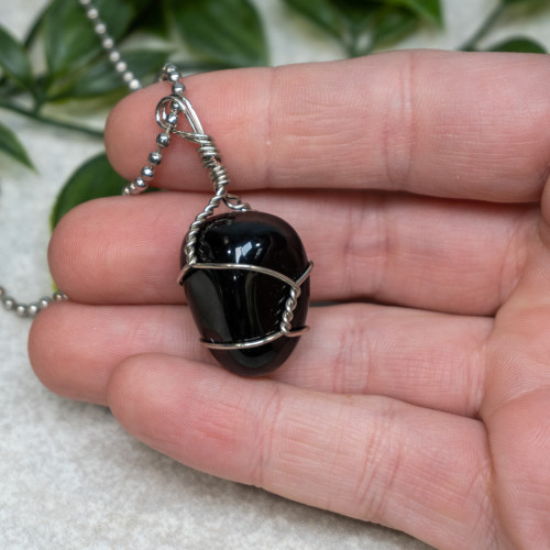 Obsidian Polished Silver Necklace #3