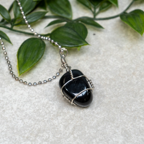 Obsidian Polished Silver Necklace #3