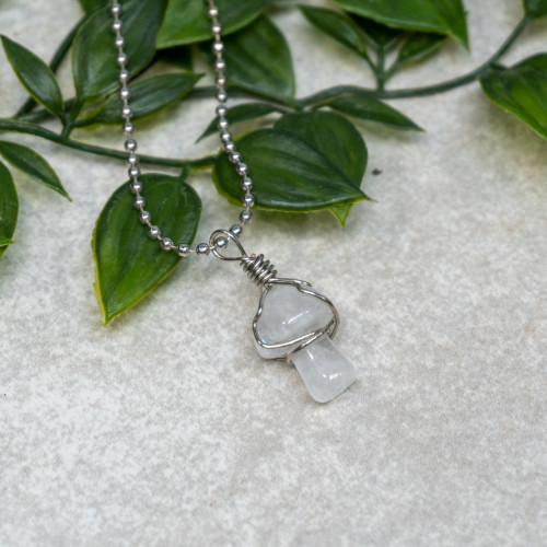 Quartz Polished Mushroom Silver Necklace