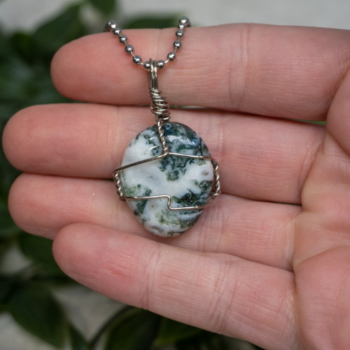 Tree Agate Polished Silver Necklace