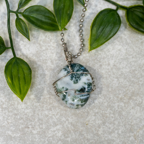 Tree Agate Polished Silver Necklace