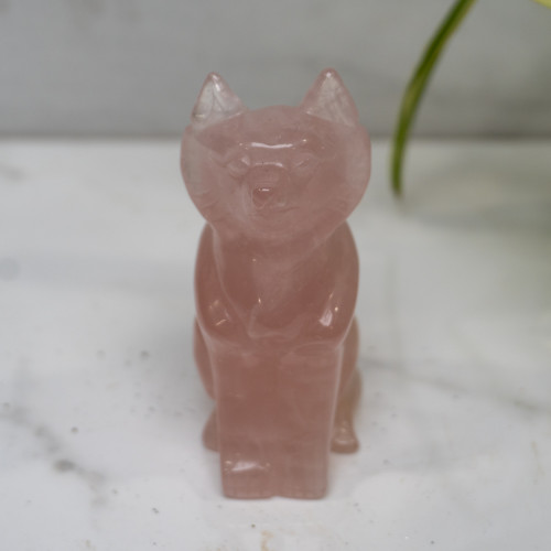 Rose Quartz Wolf Carving