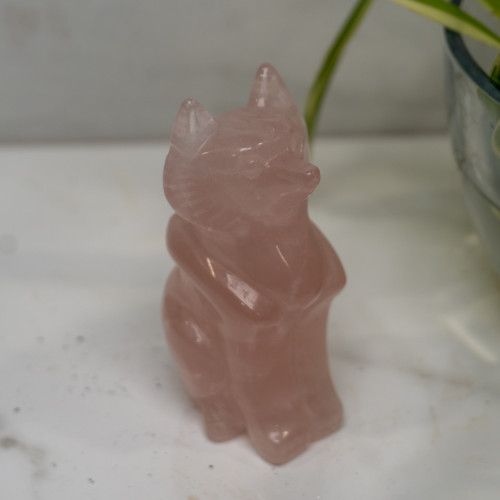 Rose Quartz Wolf Carving
