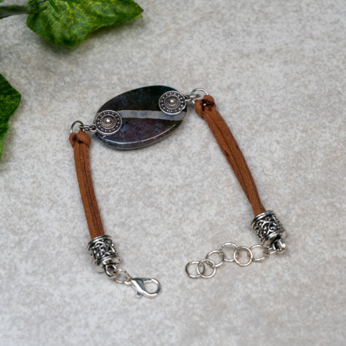 Ocean Jasper Vegan Brown Leather Bracelet #1